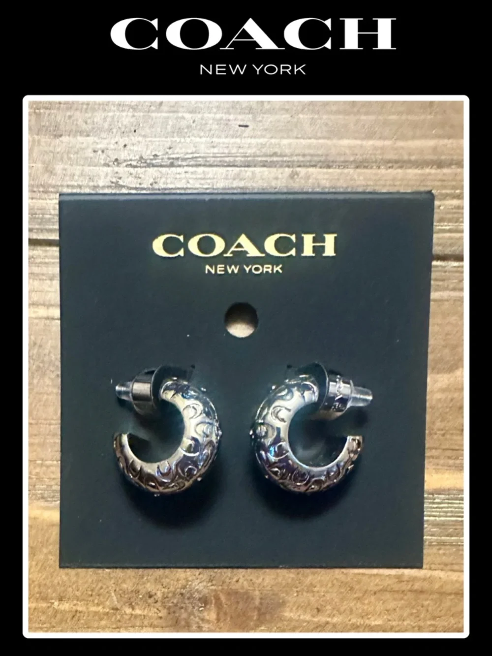 COACH Signature Quilted Chubby Huggie Earrings - Picture 2 of 7